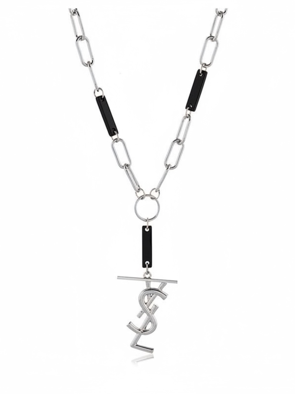 Womens Silver‎ Letter Pendant Necklace with Black Accents